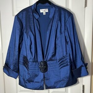 JR Nights blue satin dress jacket bead embelished closures 3/4 cuff sleeve sz 18